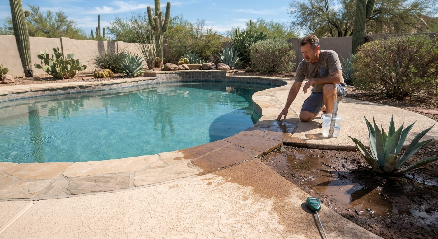 an Arizona homeowner noticing the first subtle signs of a pool leak